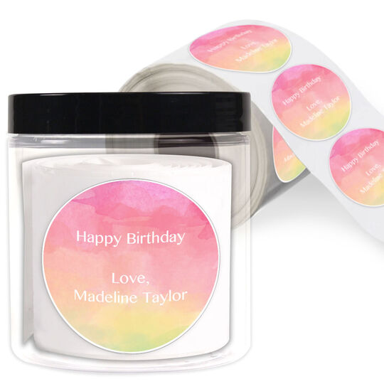Rainbow Watercolor Round Gift Stickers in a Jar